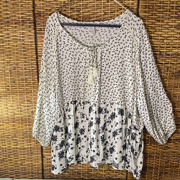 EUC American rag white black floral peasant blouse 3X - Picture 1 of 6